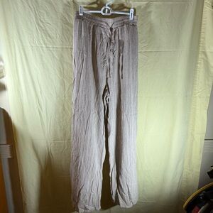 Once Agirl Light Tan Wide-Leg Pants with Slits, Elastic Waist and Drawstring